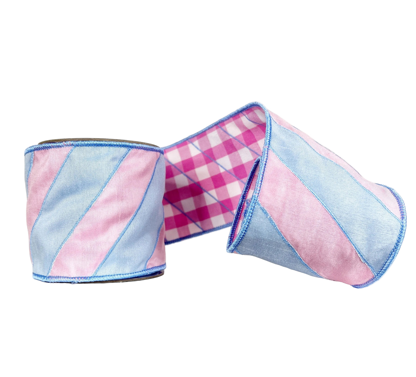 Pink & Blue Gingham Double Faced 4"x5Y Wired Ribbon