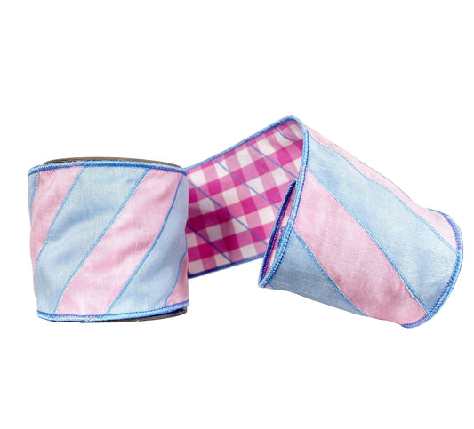 Pink & Blue Gingham Double Faced 4"x5Y Wired Ribbon