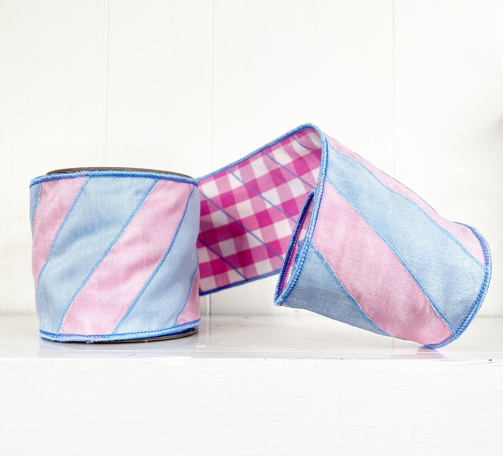 Pink & Blue Gingham 4"x5Y Wired Ribbon