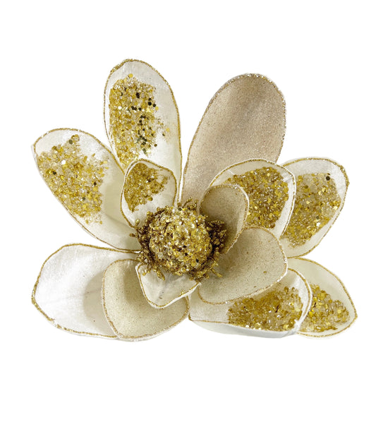 Floral Large Magnolia Ivory and Gold Stem
