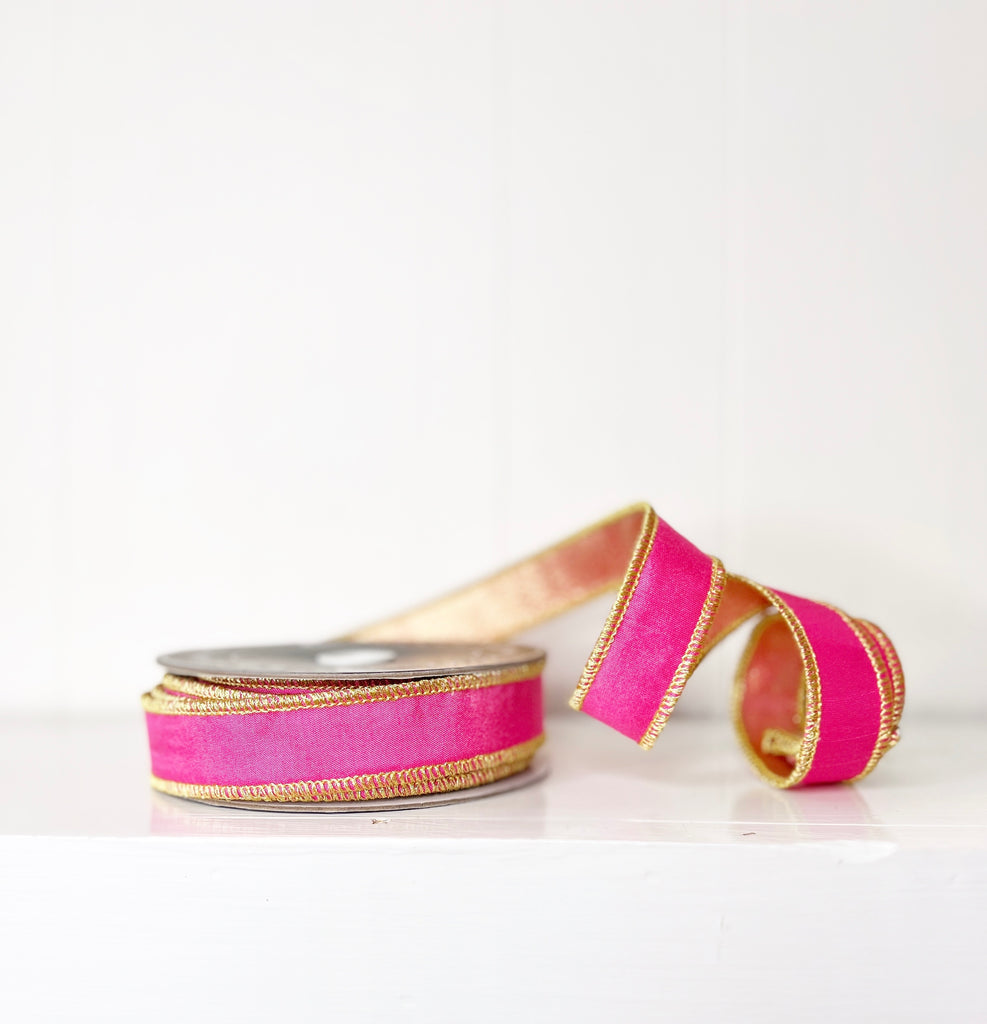 Pink and Gold 1"x10Y Wired Ribbon-EXCLUSIVE