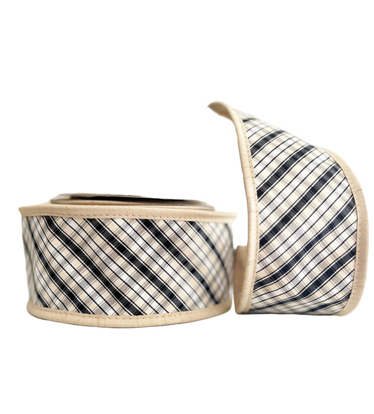 Black Bias Plaid with Dupioni Double SIded Wired Ribbon 2.5"x5Y