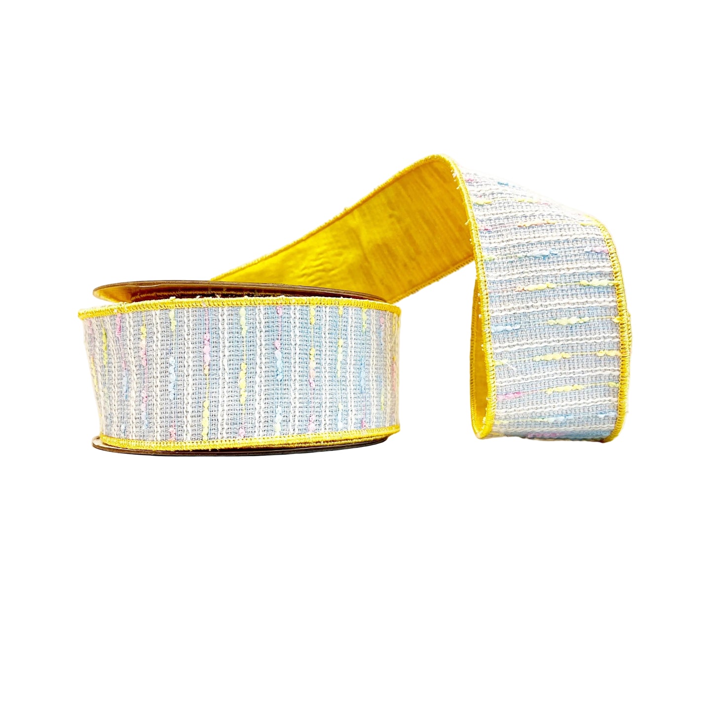 Blue Tweed and Yellow 2.5"x 10Y Double Sided Wired Ribbon