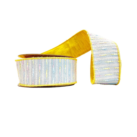 Blue Tweed and Yellow 2.5"x 10Y Double Sided Wired Ribbon