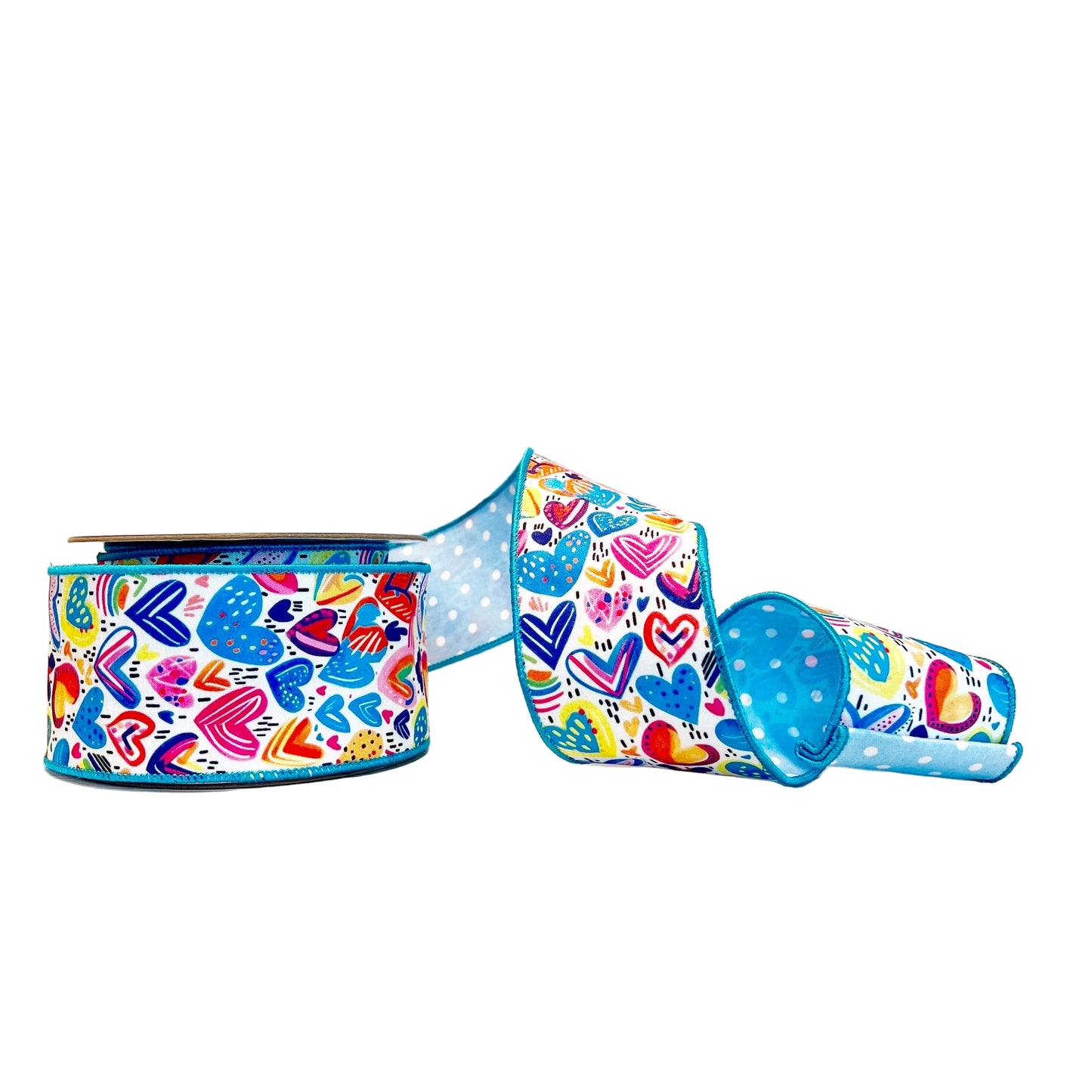 Blue Hearts 2.5"x 10Y Double Sided Wired Ribbon