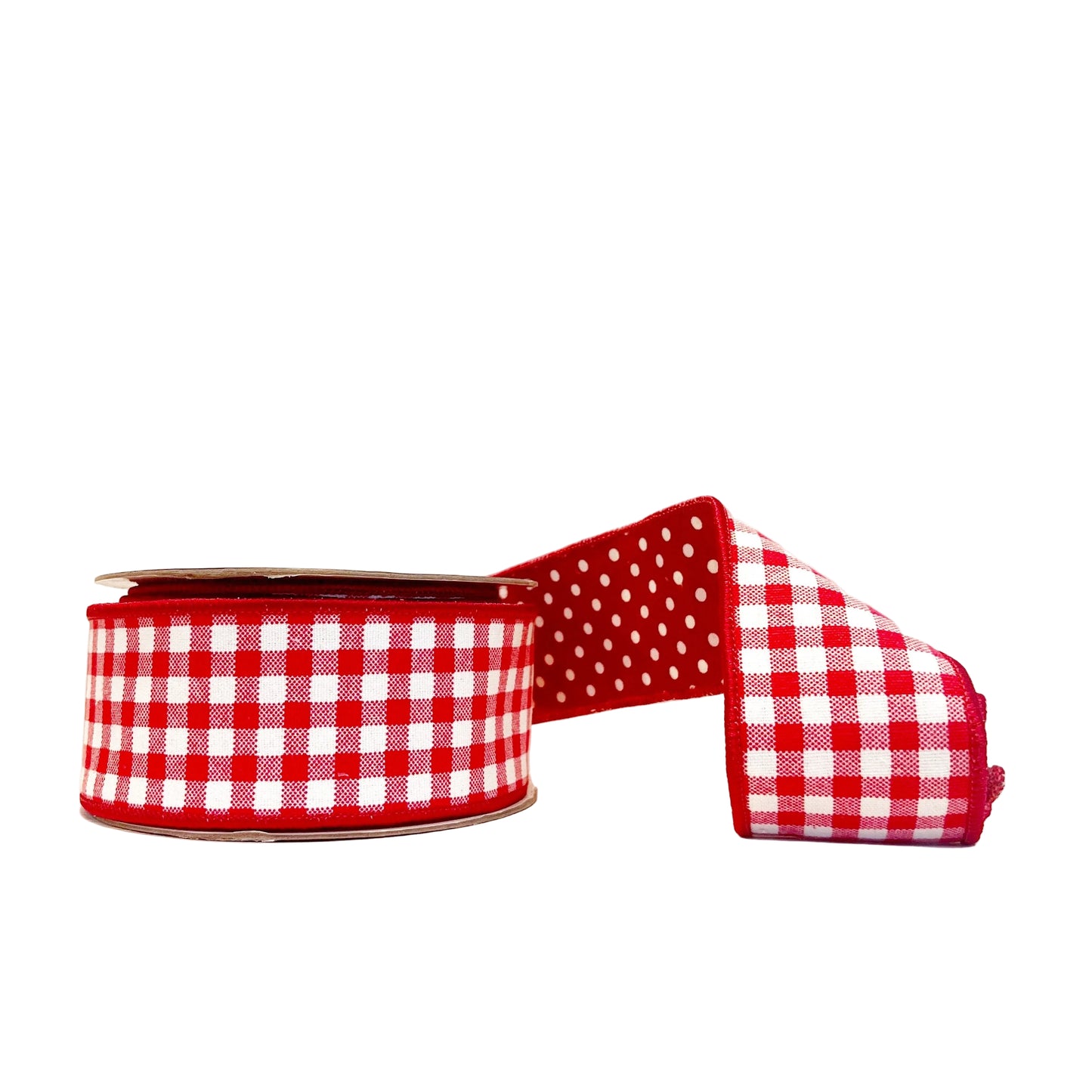 Red Check and Polka Dots 2.5"x 10Y Double Sided Wired Ribbon