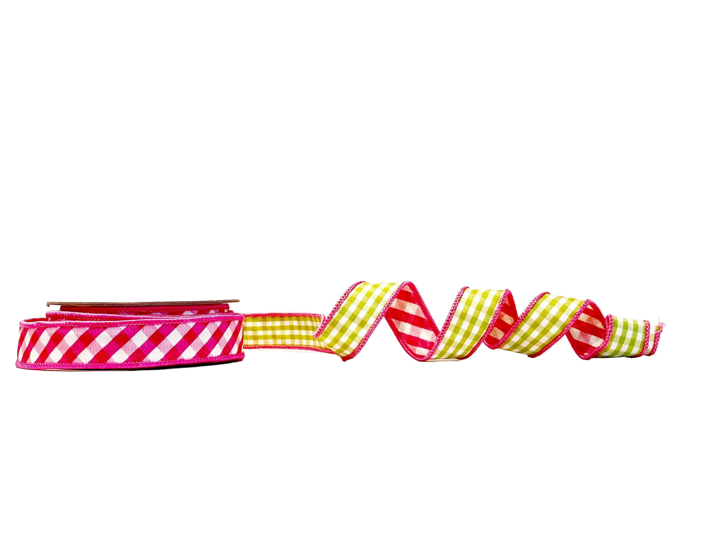 Pink and Green 1"x 10Y Double-Sided Wired Ribbon