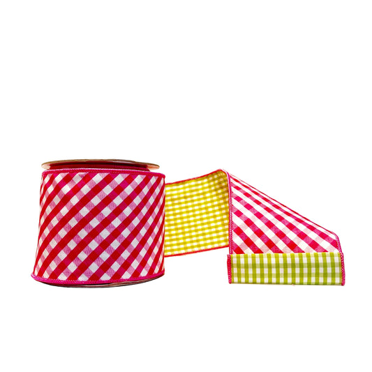 Pink & Green 4"x 10Y Double-Sided Wired Ribbon