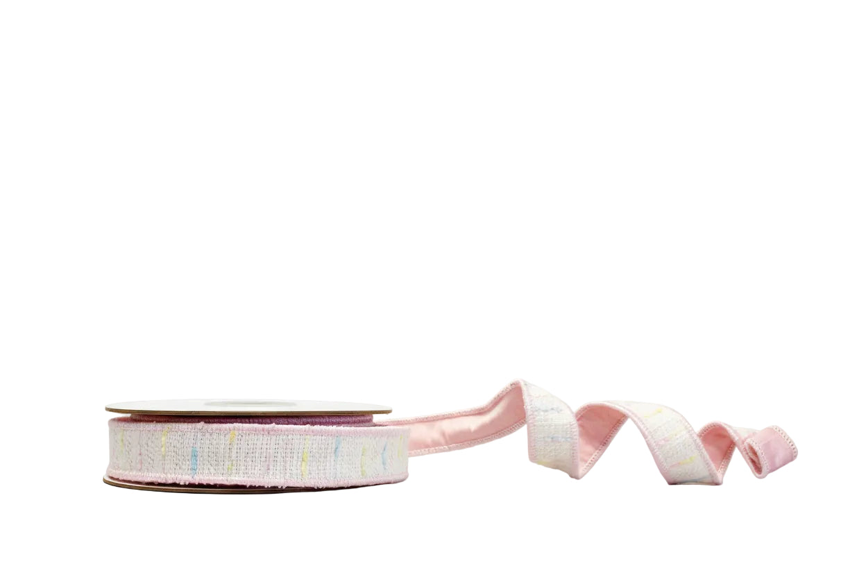 Pink Tweed 1"x 10Y Double Sided Wired Ribbon