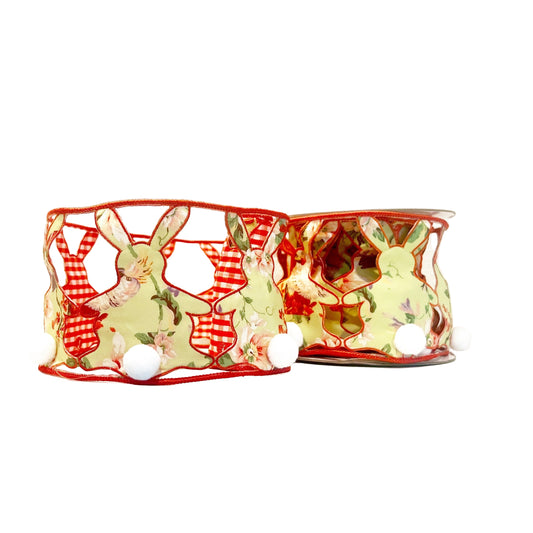 Green and Orange Bunnies 4"x 5Y Double Sided Wired Ribbon