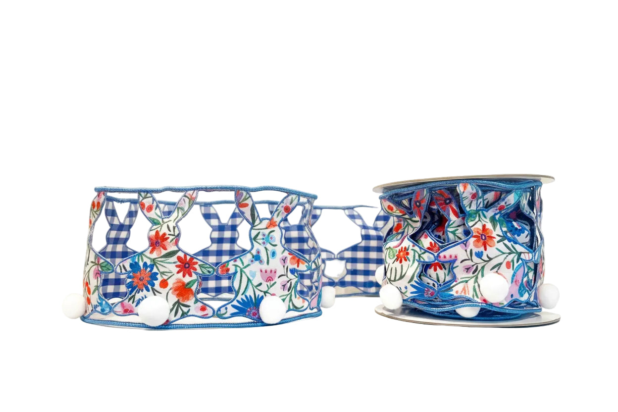 Blue Bunnies 4"x 5Y Double Sided Wired Ribbon
