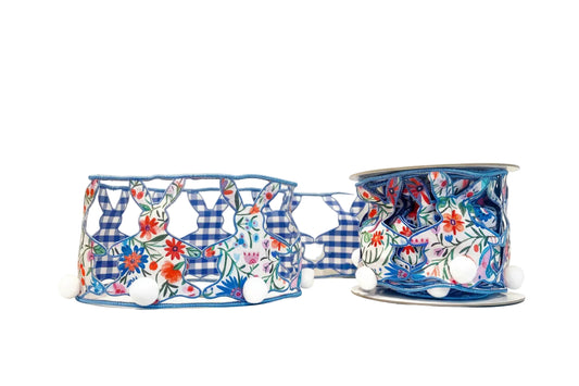 Blue Bunnies 4"x 5Y Double Sided Wired Ribbon