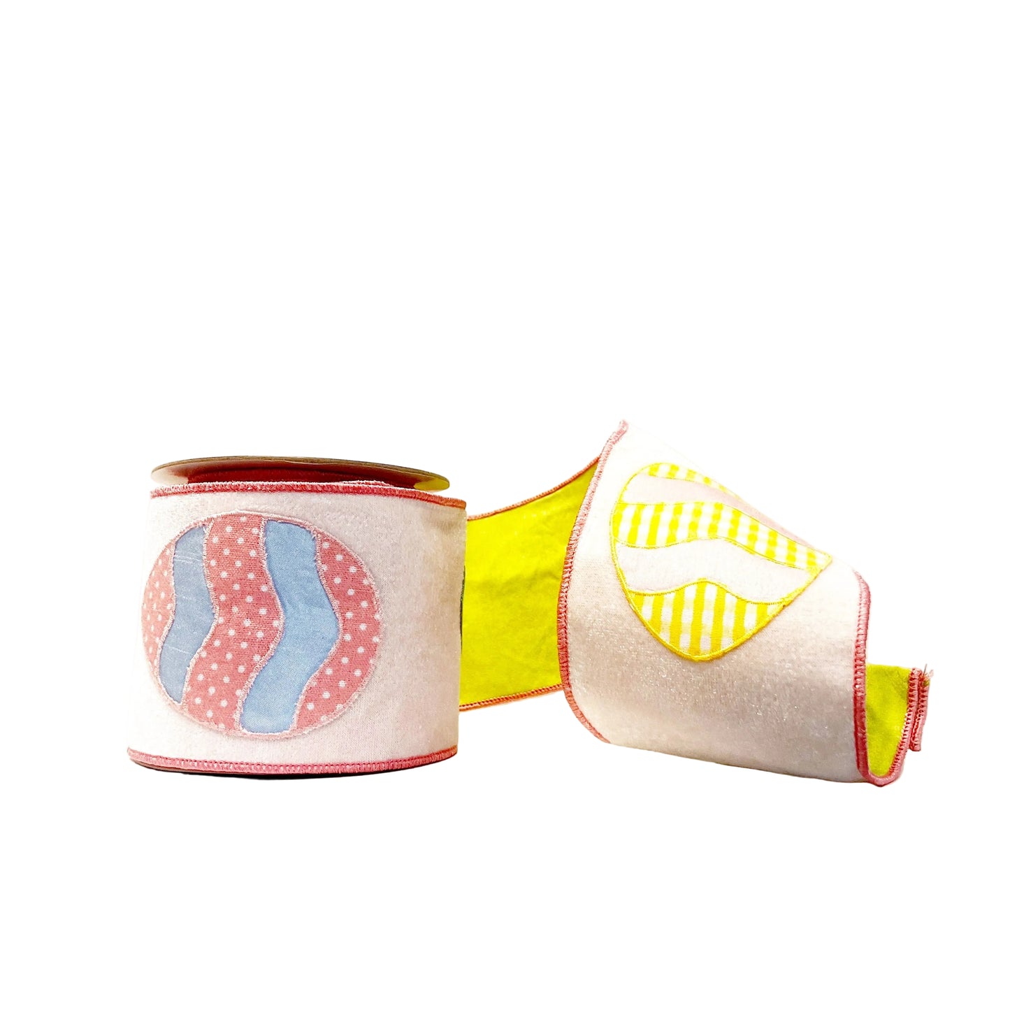 Pink and Lime Green Ribbon with Eggs 4"x 5Y Double Sided Wired Ribbon