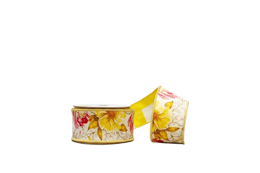 Yellow Floral 2.5"x 10Y Double Sided Wired Ribbon