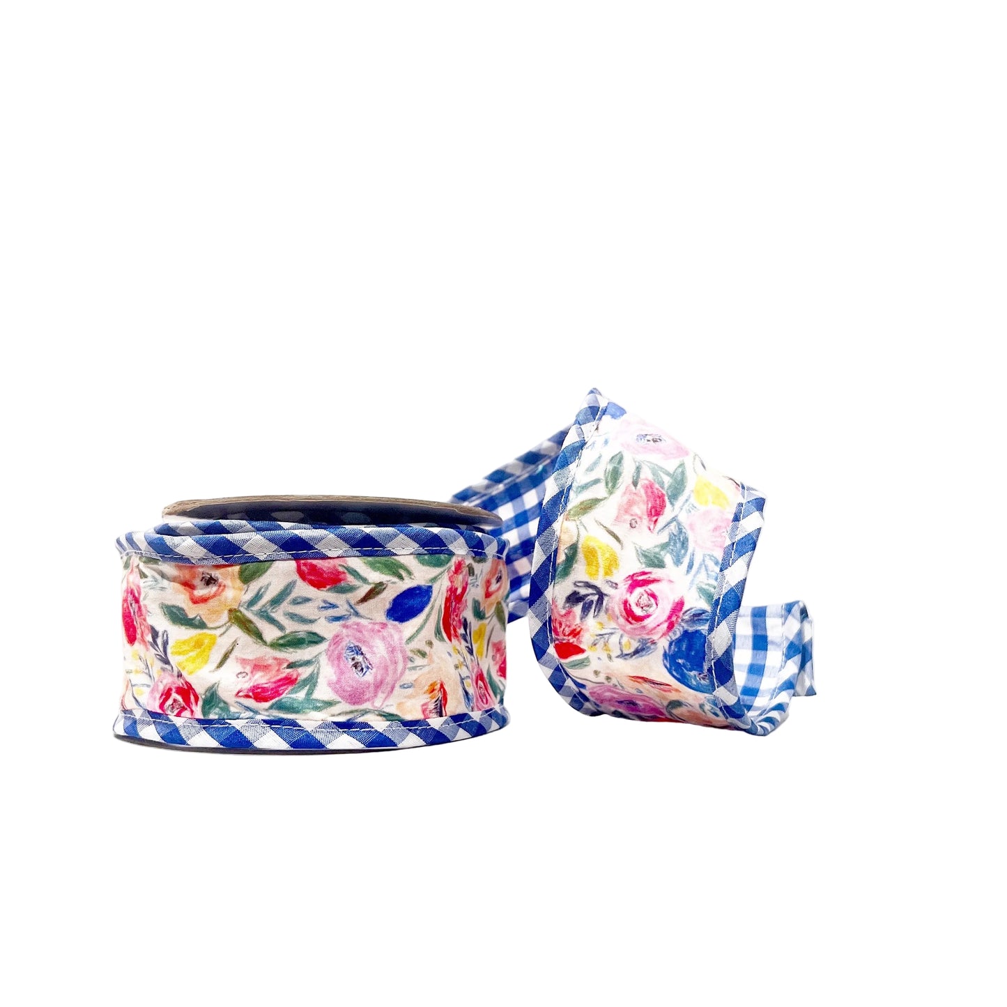 Blue Floral and Gingham 2.5"x 5Y Double Sided Wired Ribbon