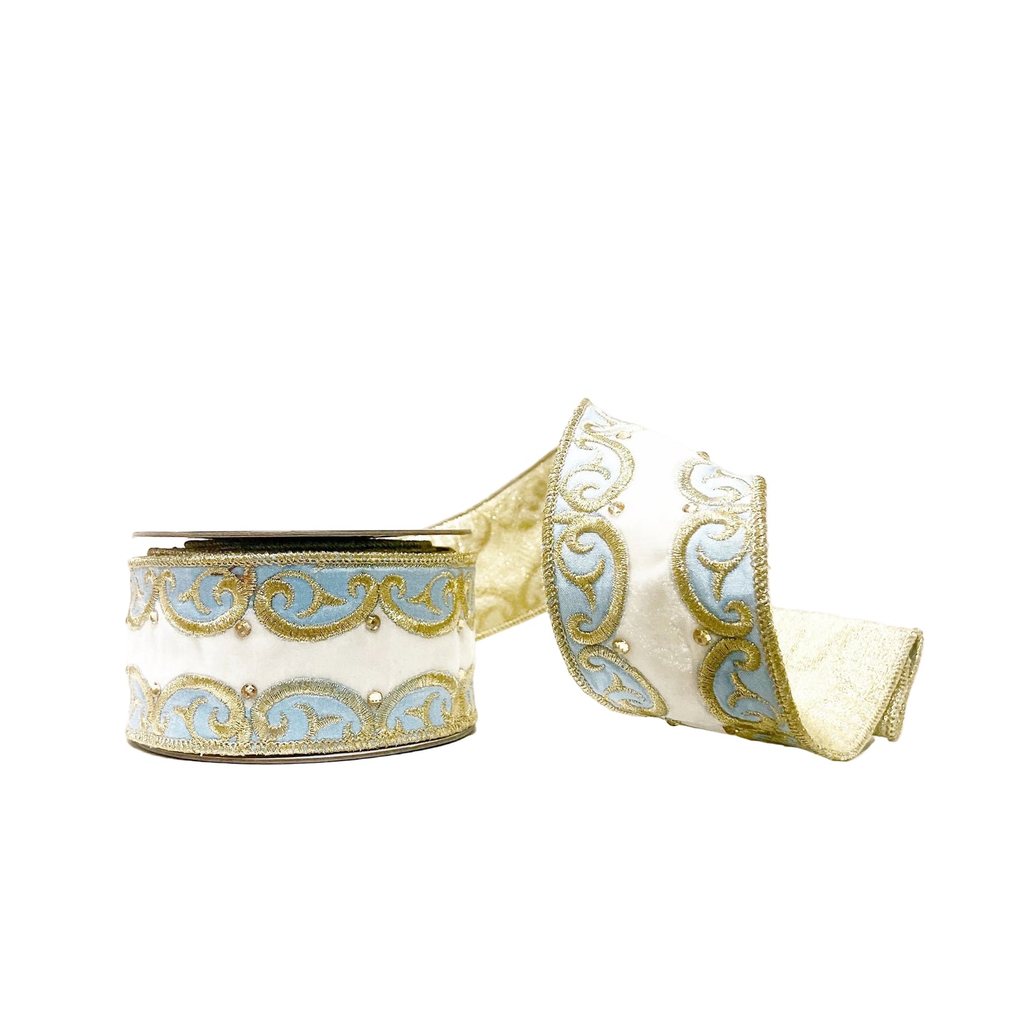 The Butterfly Collection Light Blue and Gold Bling 2.5"x 5Y Double Faced Wired Ribbon