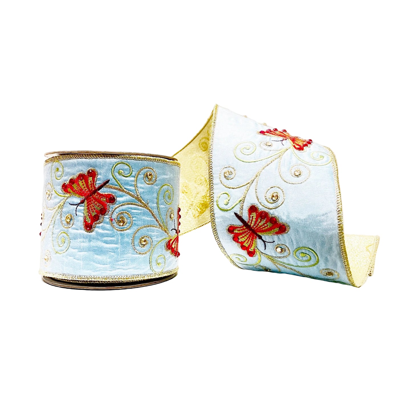 The Butterfly Collection Blue Butterfly 4"x 5Y Double Faced Wired Ribbon
