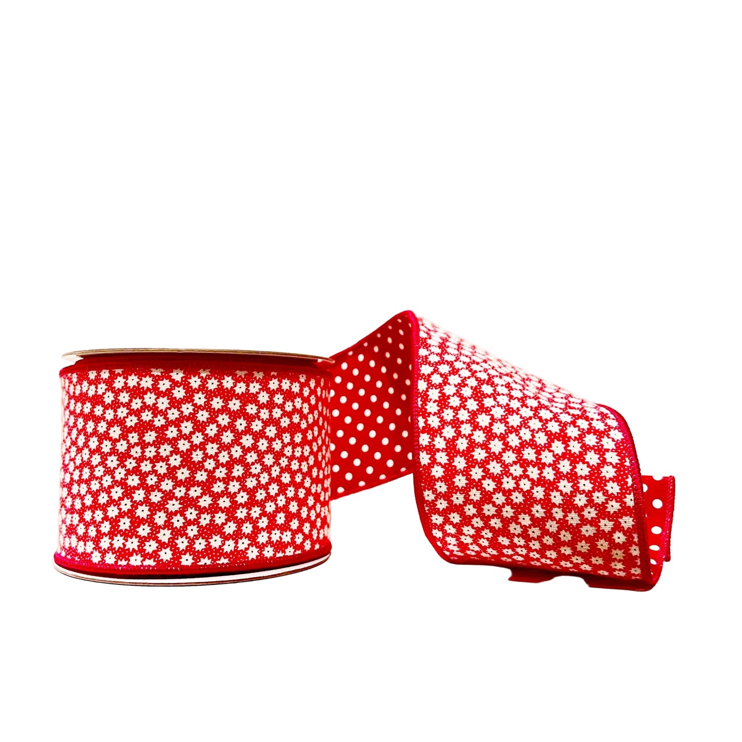 Red Starburst Polka Dots 4"x 10Y Double Sided Wired Ribbon