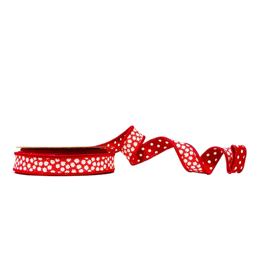 Red Starburst Polka Dots 1"x 10Y Double Sided Wired Ribbon