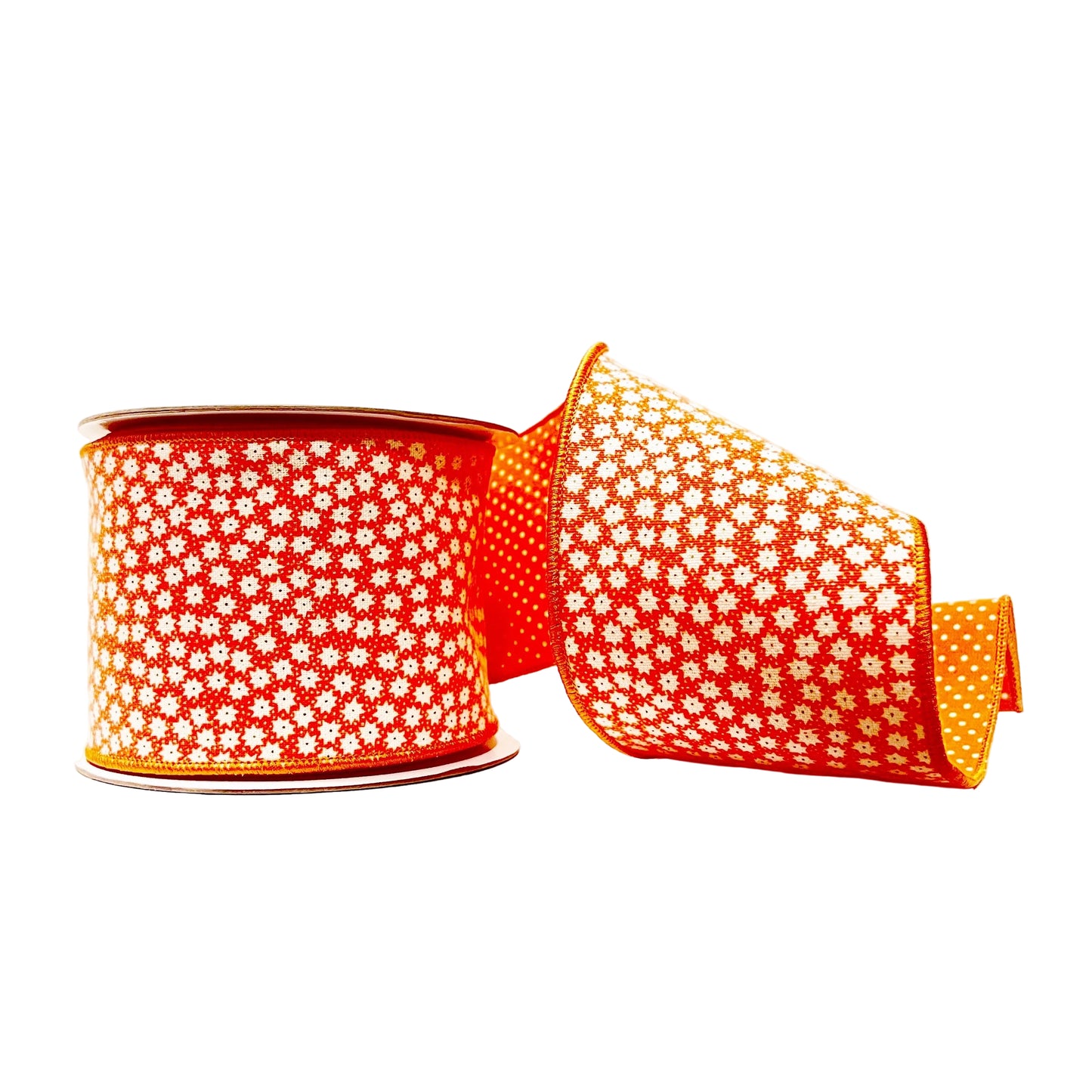 Orange Starburst 4"x 10Y Double Sided Wired Ribbon