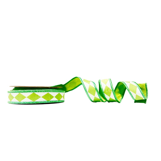 Green Diamond 1"x 10Y Double Sided Wired Ribbon
