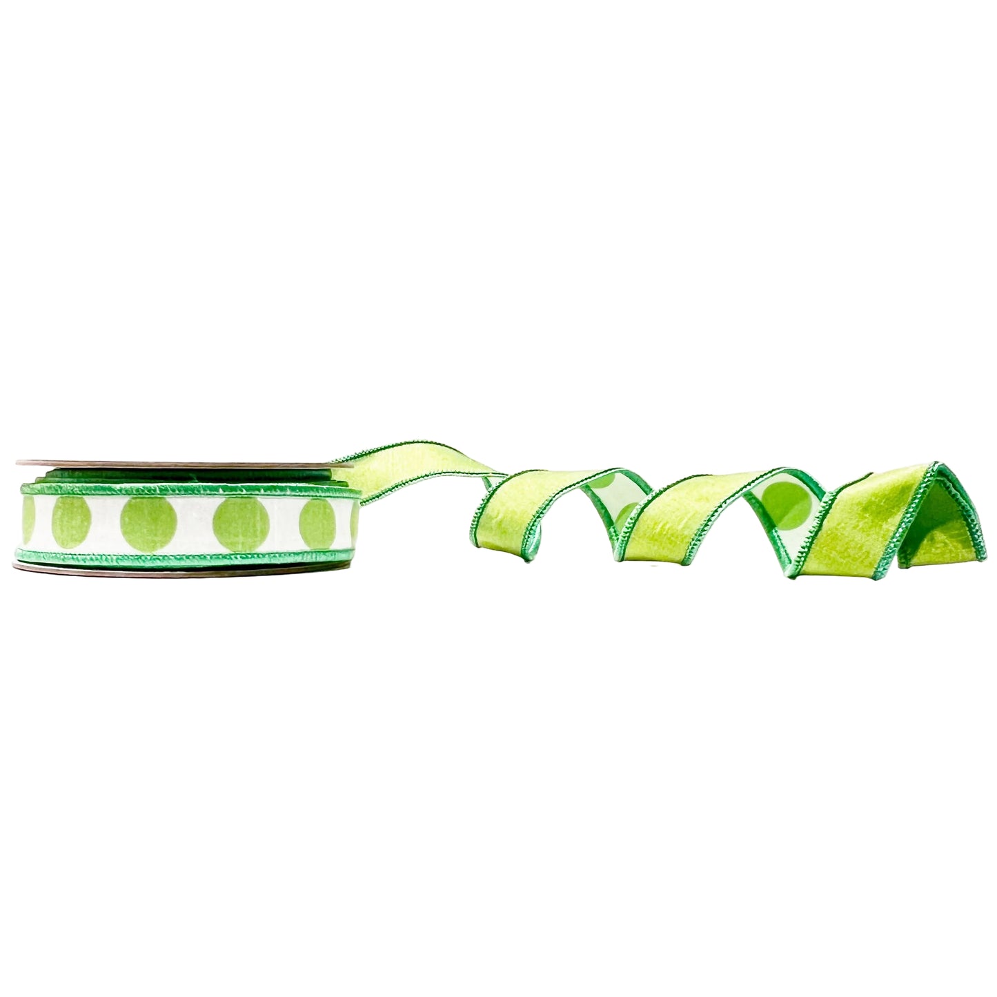 Green Dots 1"x 10Y Double Sided Wired Ribbon