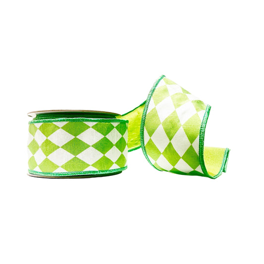 Green Diamond 2.5"x 10Y Double Sided Wired Ribbon