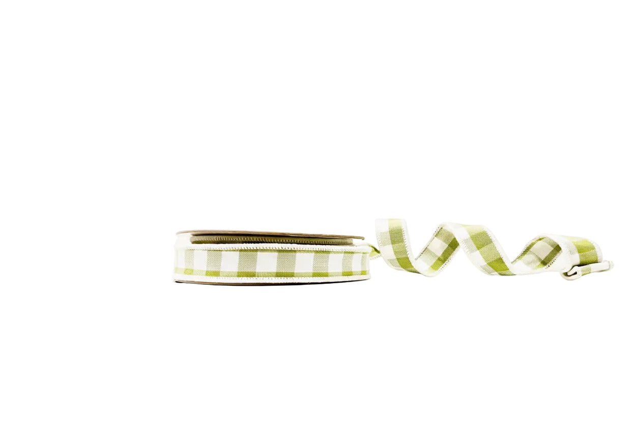 Green Gingham 1"x 10Y Double Sided Wired Ribbon