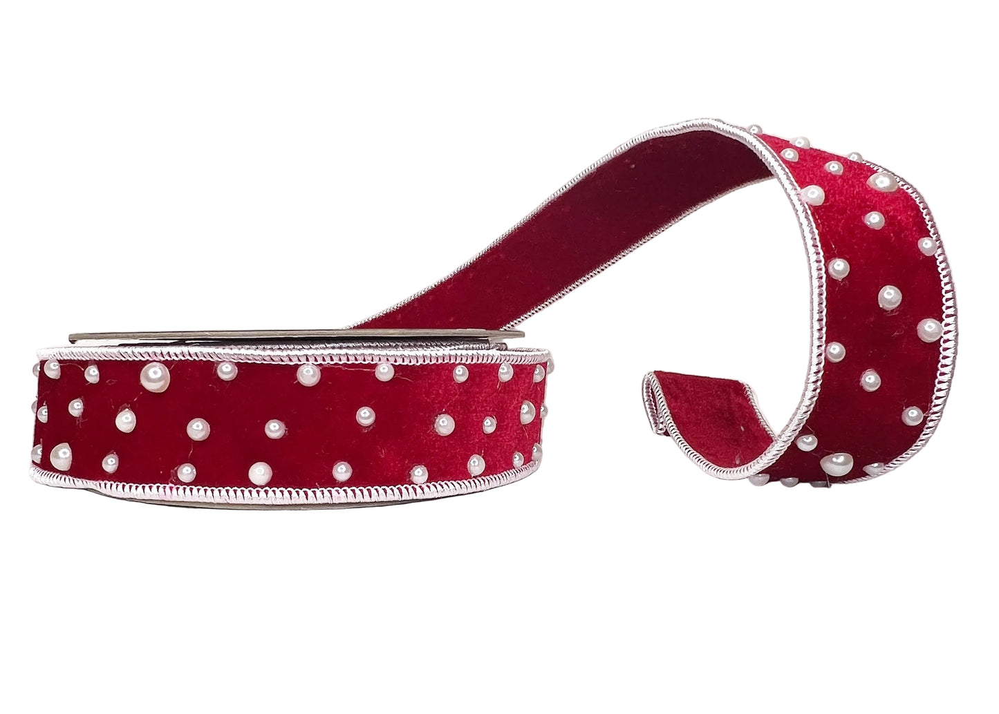 Pre-Order 2026- Red Velvet & Pearl 1.5" Wired Ribbon