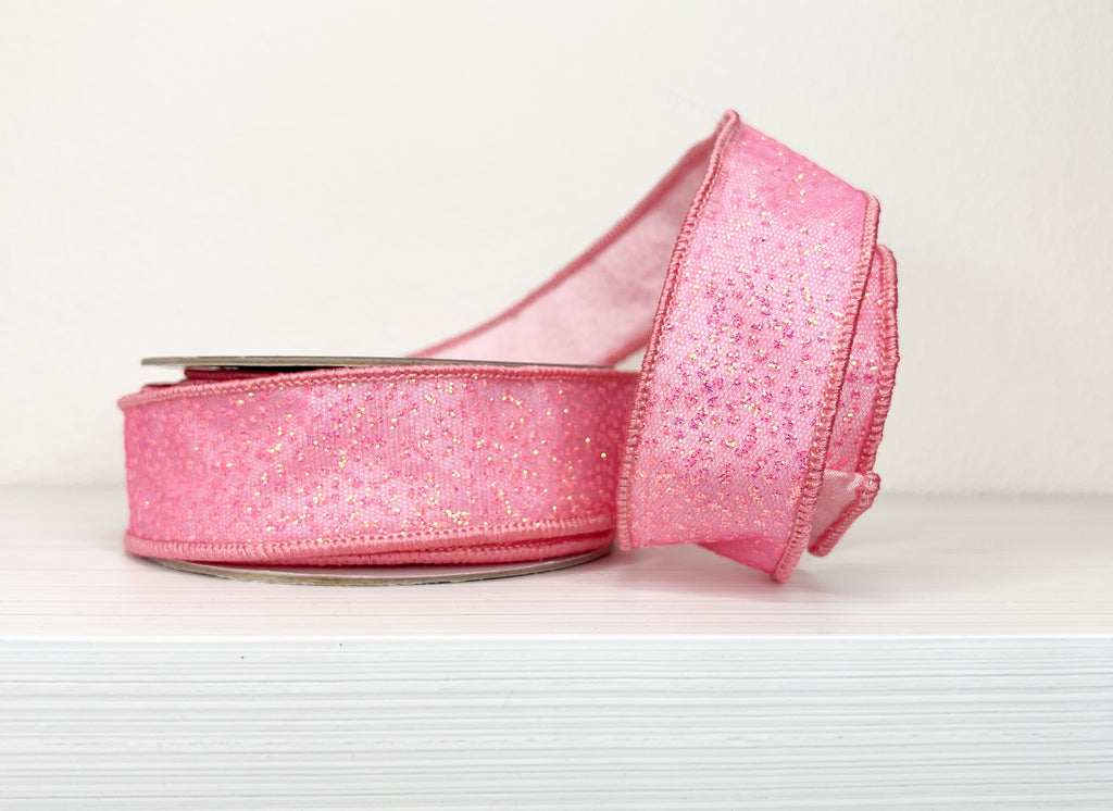 Pink Sparkle 1.5" Wired Ribbon-(25/55,155)
