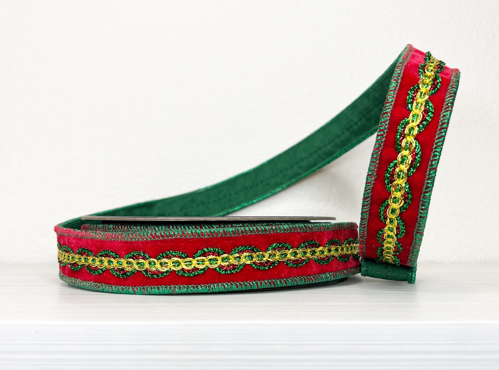 Traditional Red & Green Trim 1"x10Y Wired Ribbon-(25/7-8)
