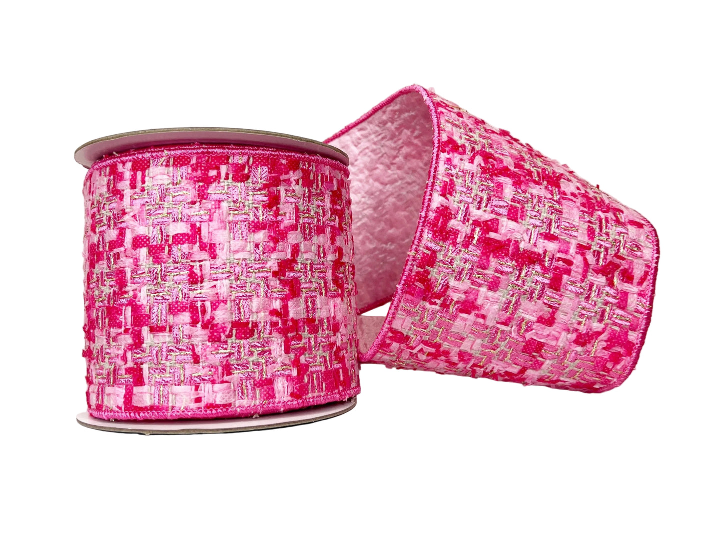 Pre-Order 2026-  Pink Tweed 4" Double Sided Wired Ribbon