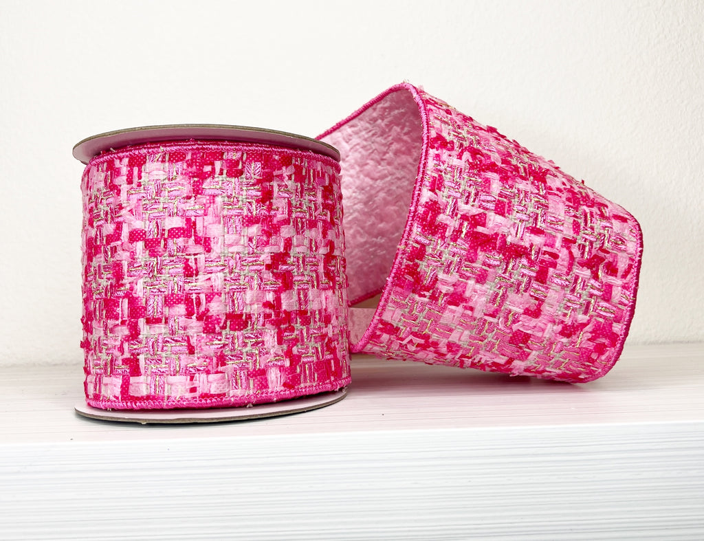 Pink Tweed 4" Double Sided Wired Ribbon-(25/1-3,132)