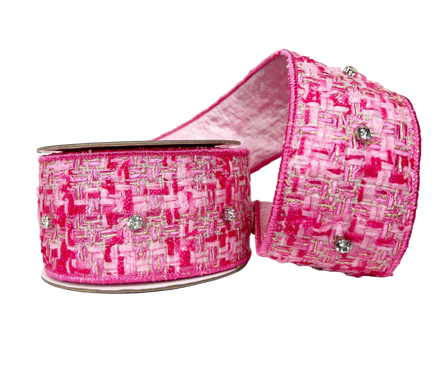 Pre-Order 2026- Pink Tweed & Bling 2.5"x 5Y Wired Ribbon