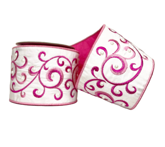 Pre-Order 2026- White and Pink Pearl Vine 4" Wired Ribbon