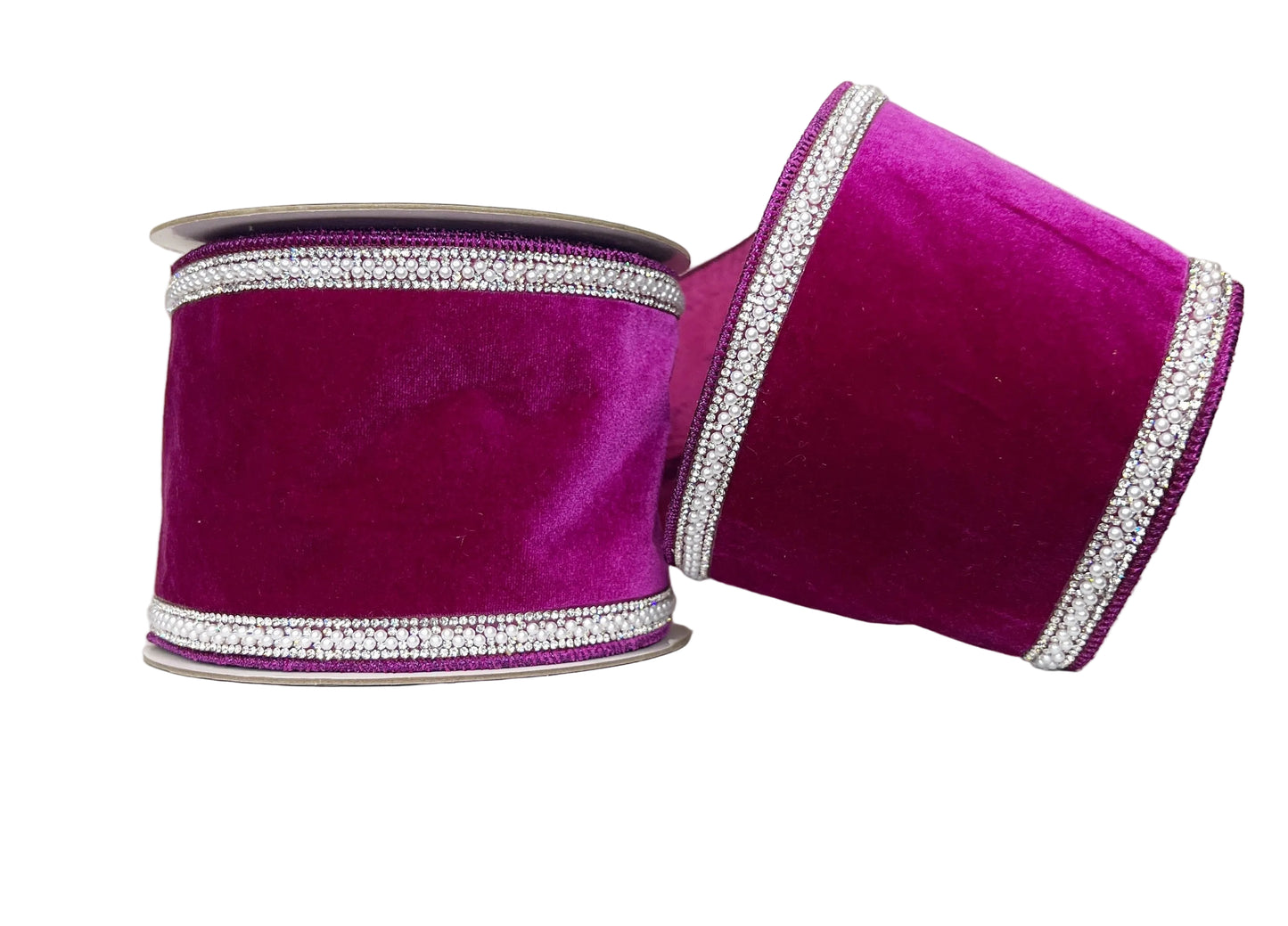 Purple Velvet with Bling and Pearl Trim 4" Wired Ribbon