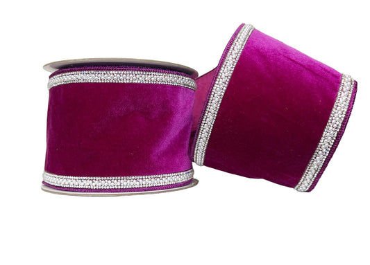 Purple Velvet with Bling and Pearl Trim 4" Wired Ribbon