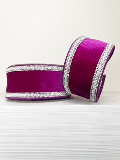 Purple Velvet with Bling and Pearl Trim 2.5" Wired Ribbon-(25/91)