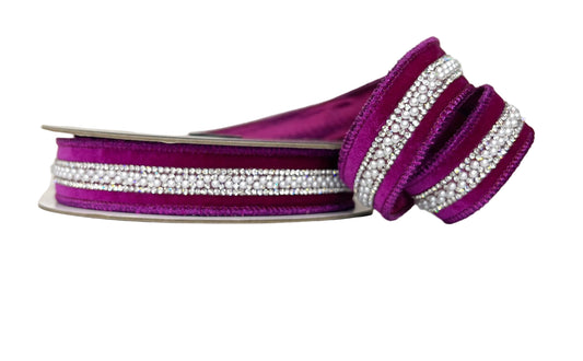 Purple Bling and Pearl Velvet 1" Wired Ribbon