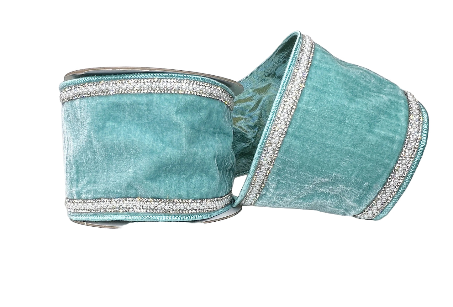 Turquoise/Teal Bling Double Sided 4"Wired Ribbon