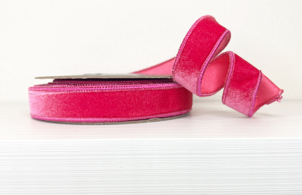 Hot Pink Velvet 1" Wired Ribbon-(25/62,148)
