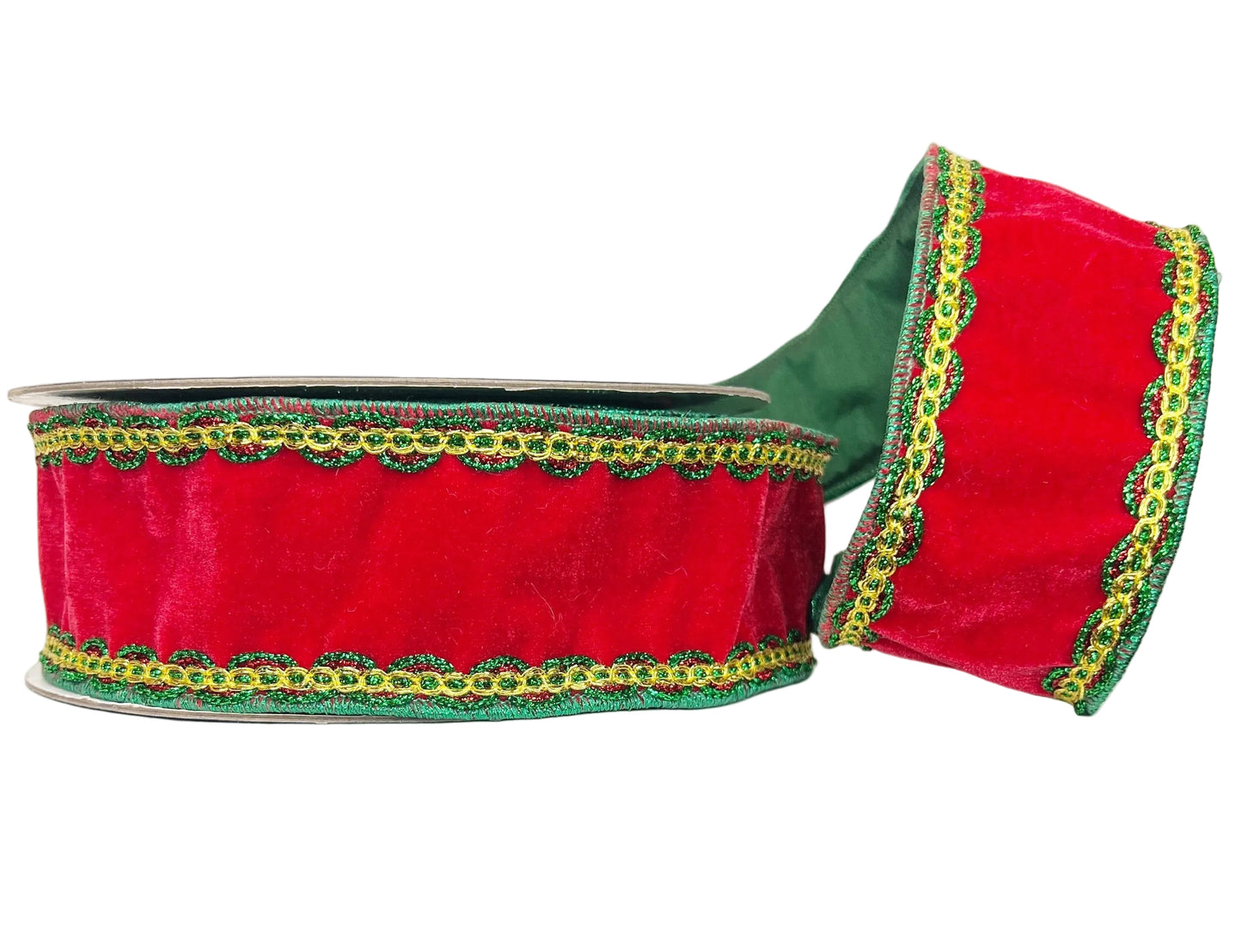 Pre-Order 2026- Red Velvet with Green & Gold Trim 2.5" Wired Ribbon