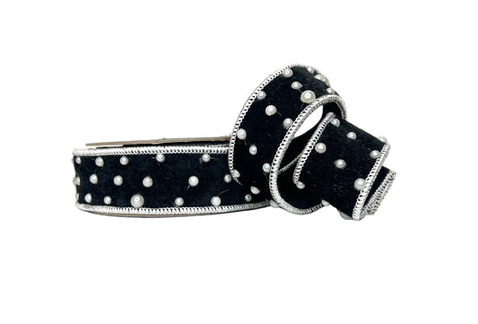 Pre- Order 2026- Black Velvet & Pearls 1.5" Wired Ribbon