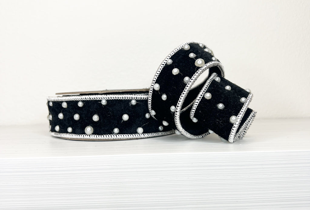 Black Velvet & Pearls 1.5" Wired Ribbon-(25/72-74)