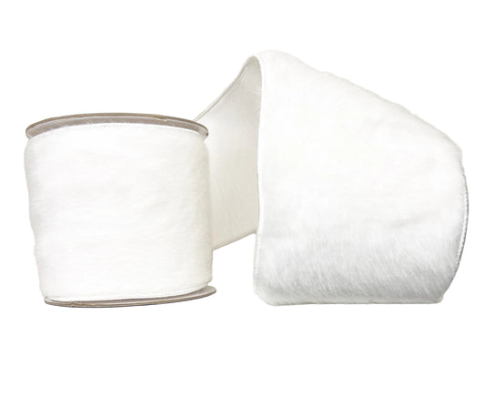White Fur Super Soft 4" Wired Ribbon