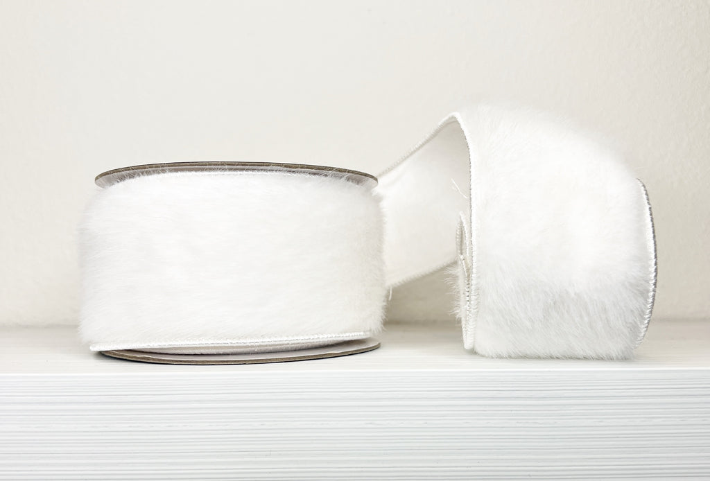 White Fur Super Soft 2.5" Wired Ribbon-(25/6)