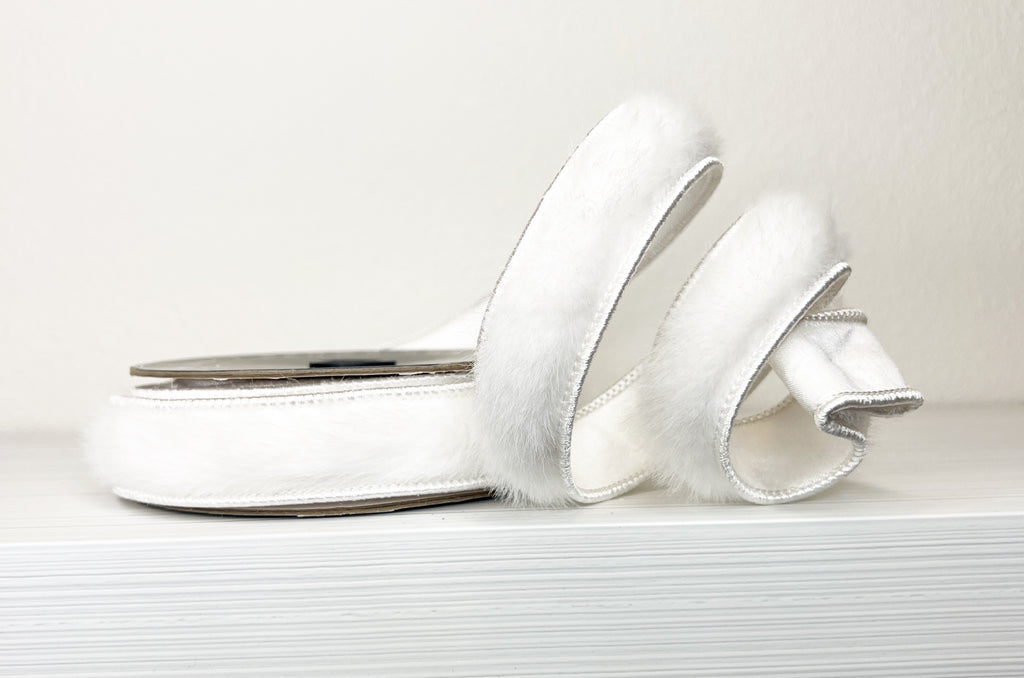 White Fur Double-Sided Wired Ribbon-(25/52)