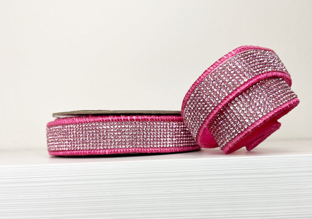 Hot Pink Bling 1" Wired Ribbon-(25/92)