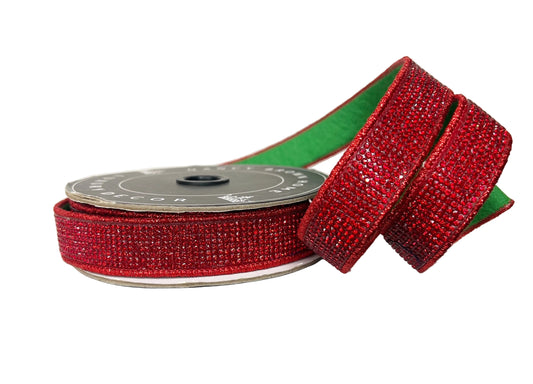 Pre-Order 2026- Red and Green Bling 1" Wired Ribbon