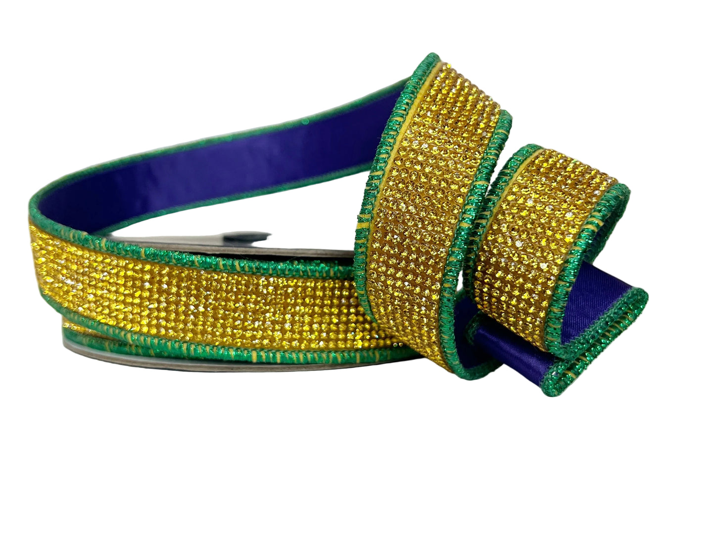 Mardi Gras Gold Bling & Purple Backing with Green Piping 1"x 5Y Wired Ribbon